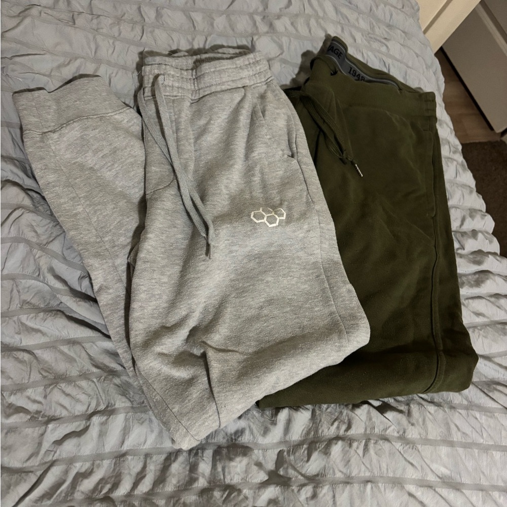 Kids Gray and Olive Green Cotton Blend Jogger Pants - Pack of 2